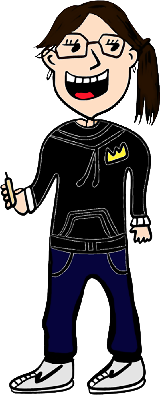  Ilustración de un personaje llamado Lala, cabello oscuro, hoodie